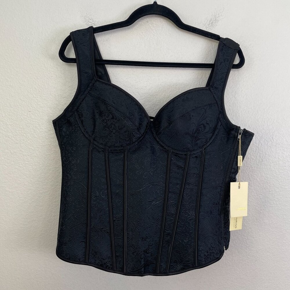 NEW Kimring Plus‎ 4XL Black Jacquard Lace Up Corset Top Zipper Closure